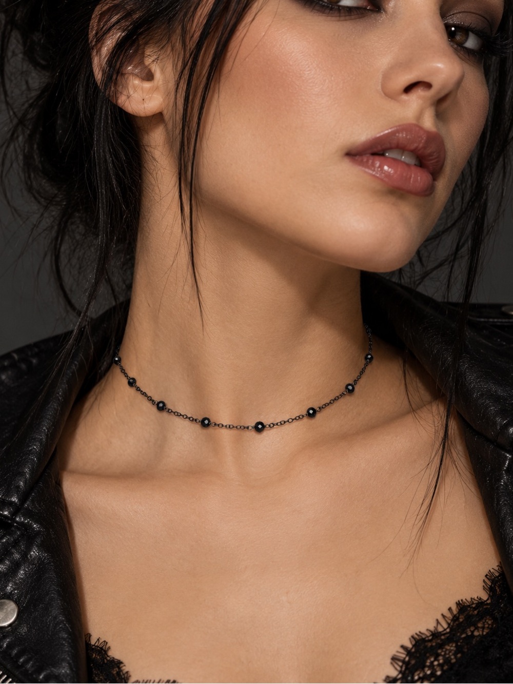 Delicate Black Beaded Choker Necklace - Women's Jewelry